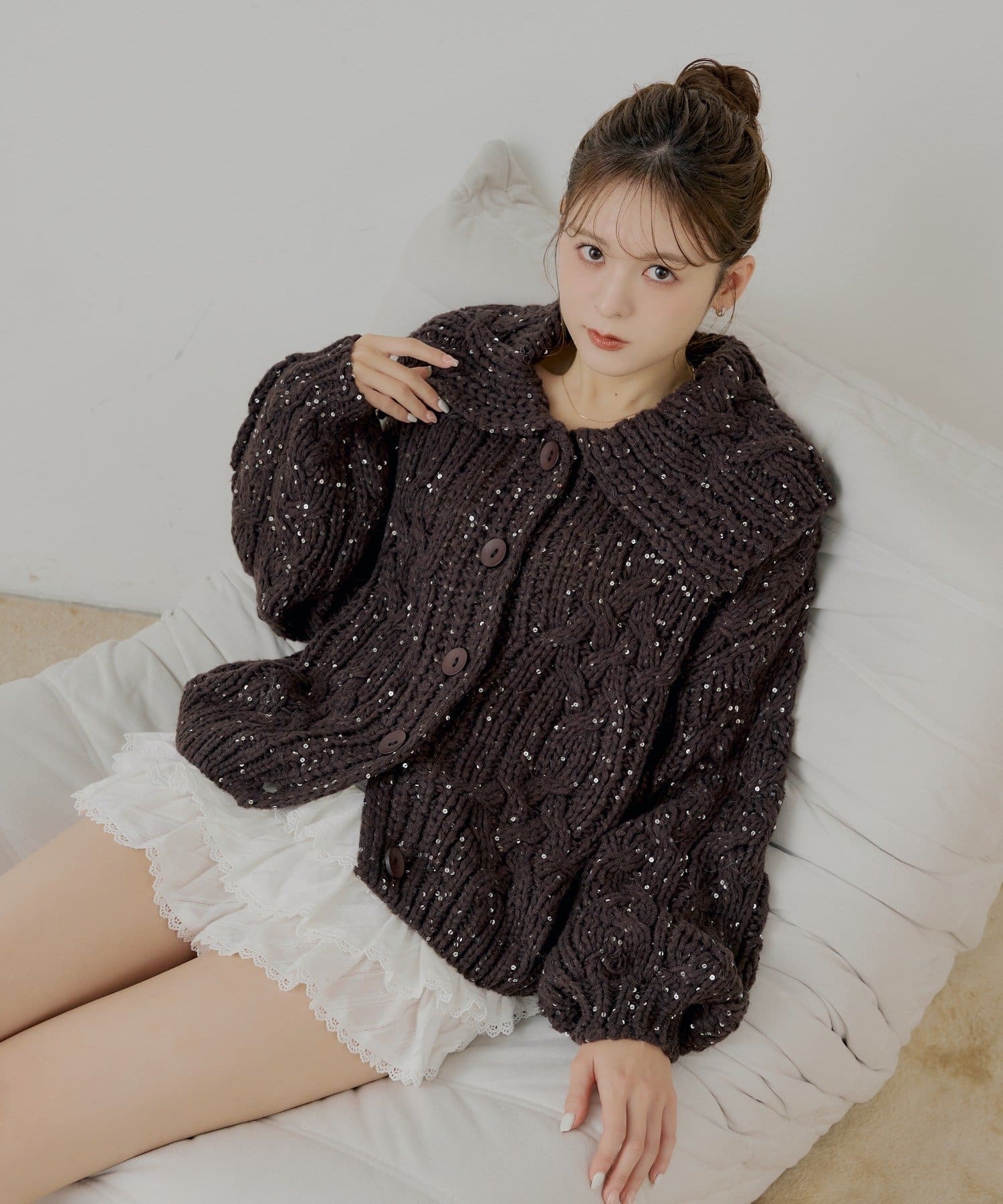 スパンコールケーブルルーズカーディガン | Chico(チコ)レディース