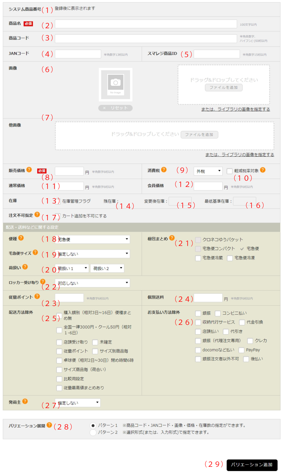 商品登録各項目の説明 | らくうるカートマニュアル