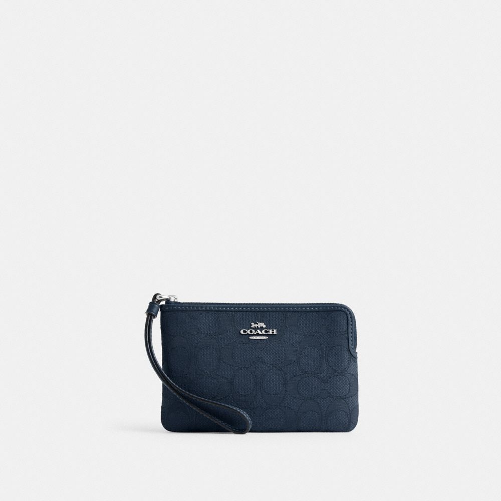 COACH® Outlet | Corner Zip Wristlet In Signature Canvas With Stripe