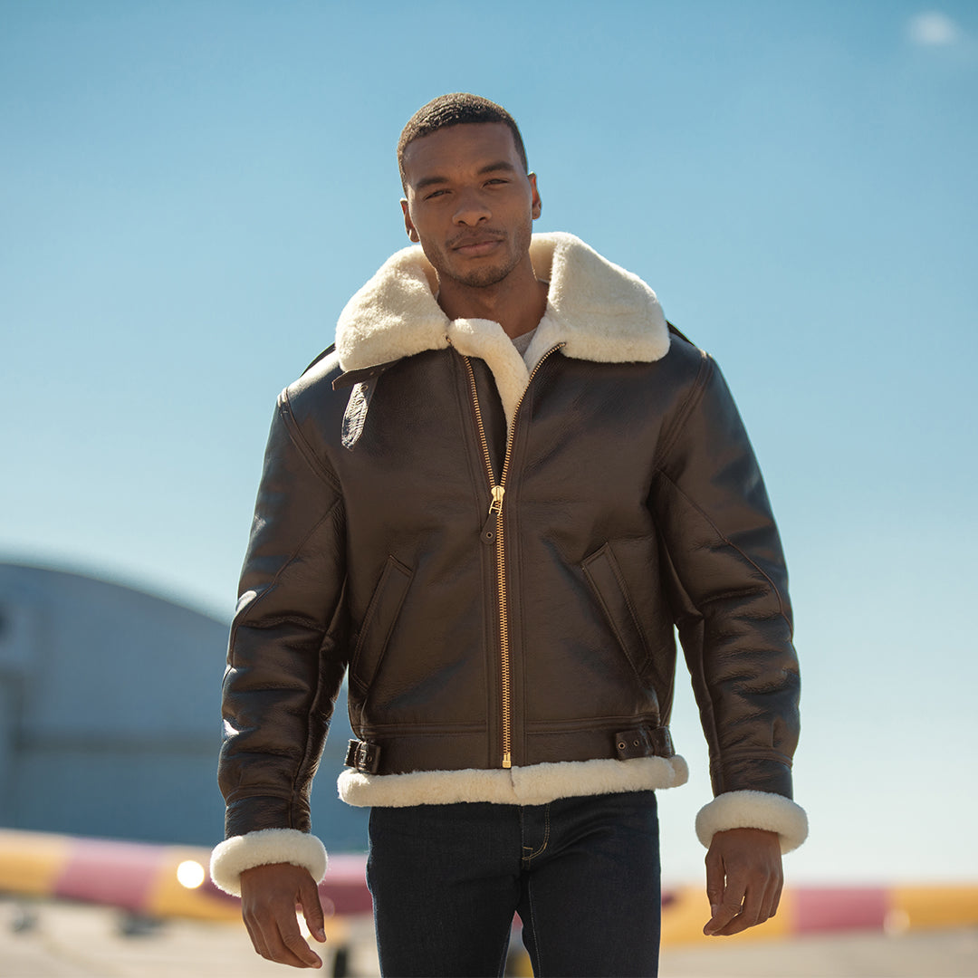 B3 Leather Sheepskin Bomber Jacket With Throat Latch