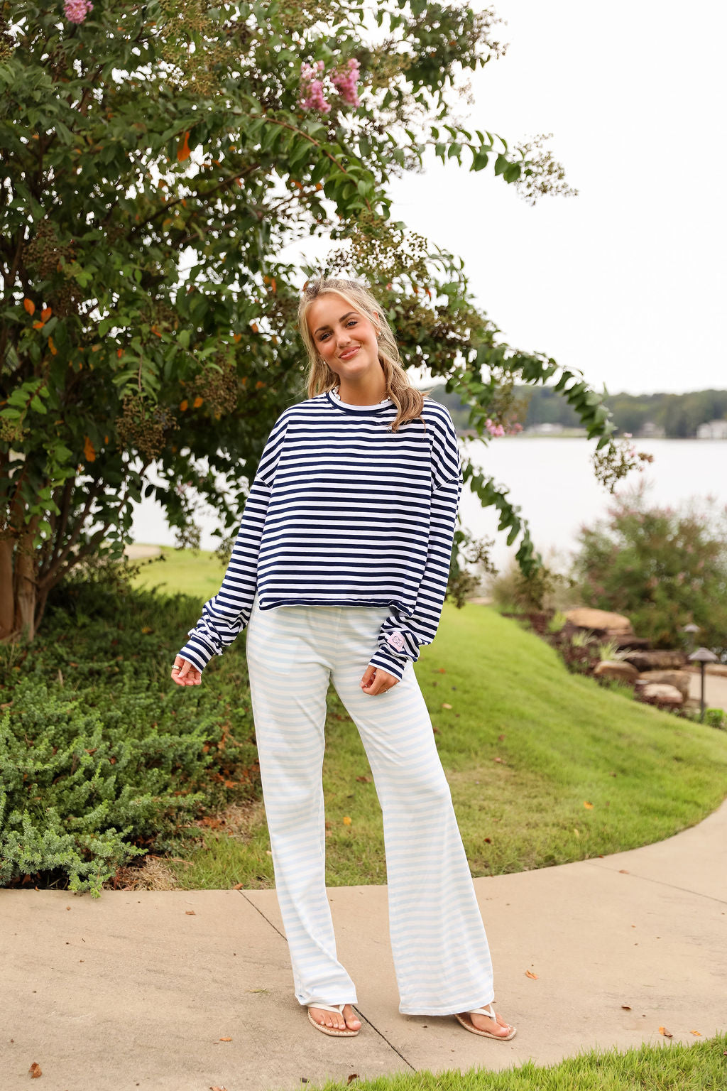 Stripe Oversized Long Sleeve Tee - Navy – cocolillys