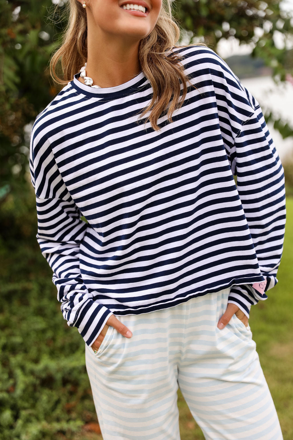 Stripe Oversized Long Sleeve Tee - Navy – cocolillys