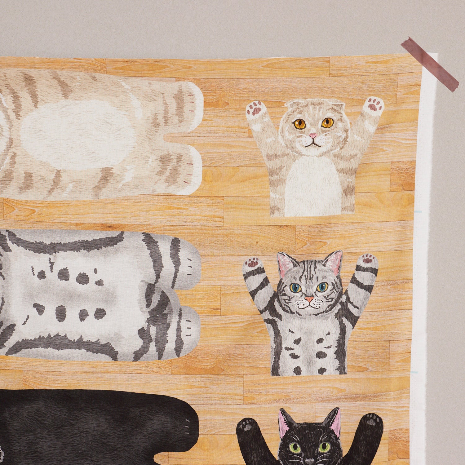 HOME DECO mini ～床に寝転ぶ猫たち～ パネル生地 綿100％シーチング