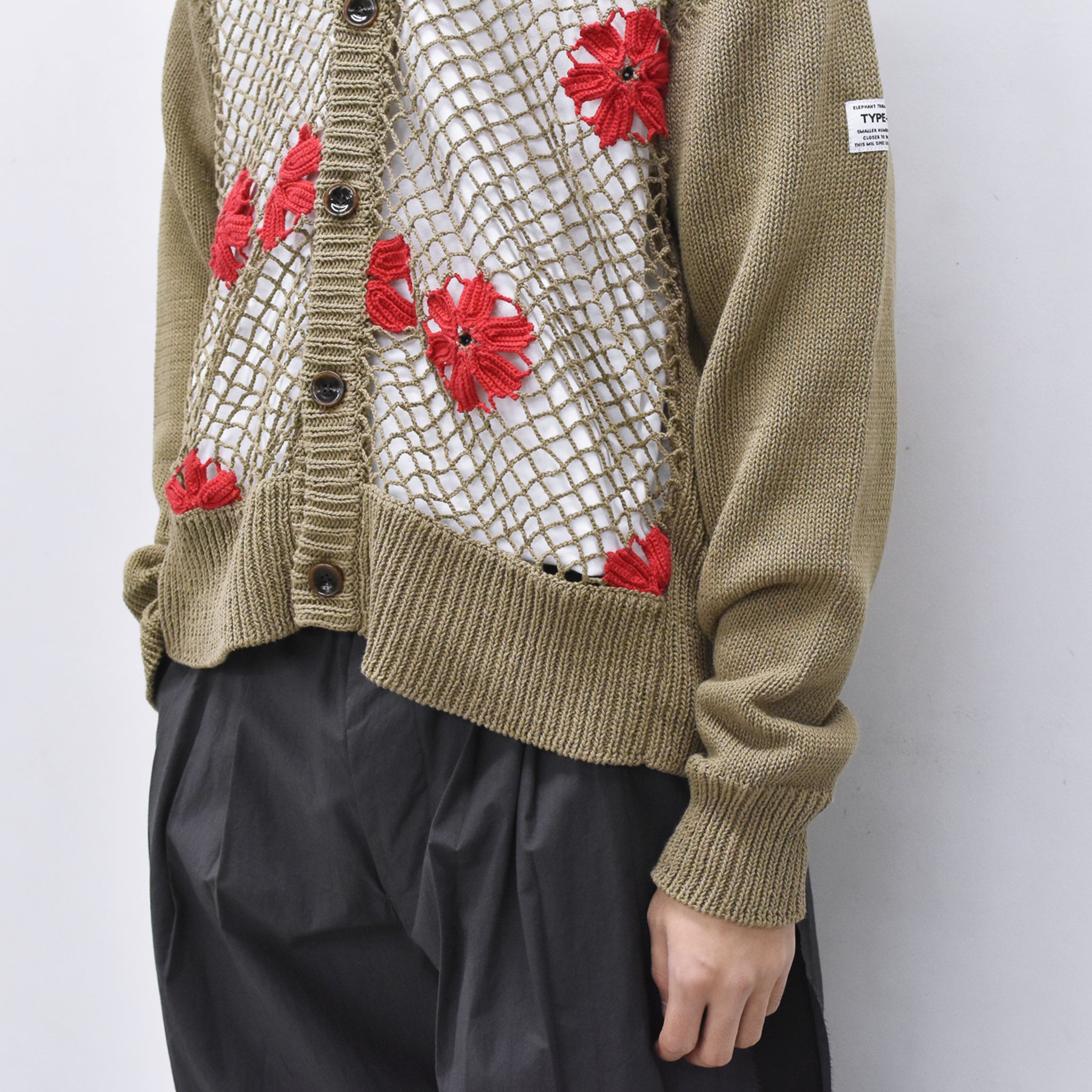 elephant TRIBAL fabrics / Flower Crochet Cardigan - BEIGE – COFFIN