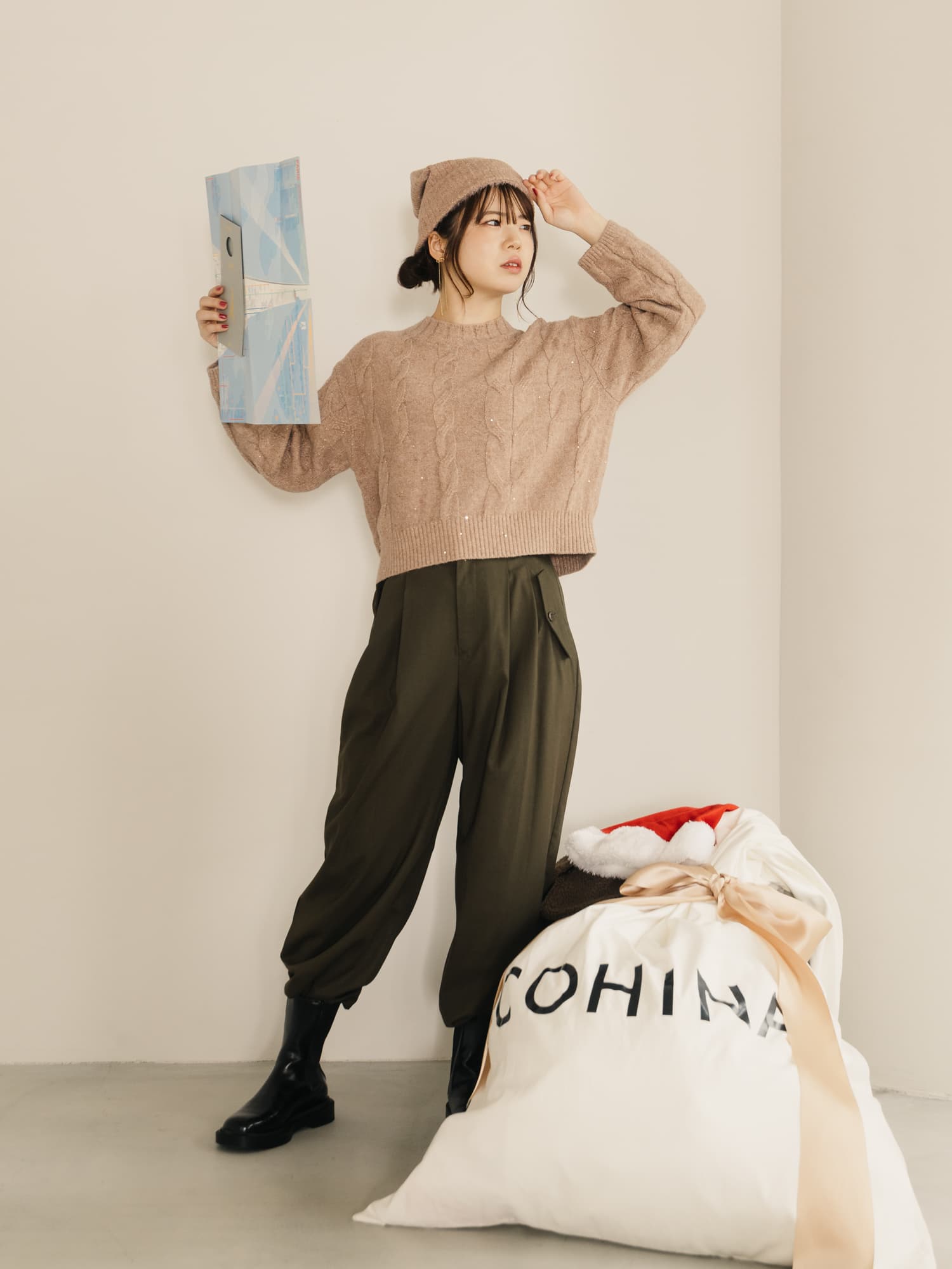 YUNA SANTA】スパンコールケーブルミックスニット | 小柄・低身長女性