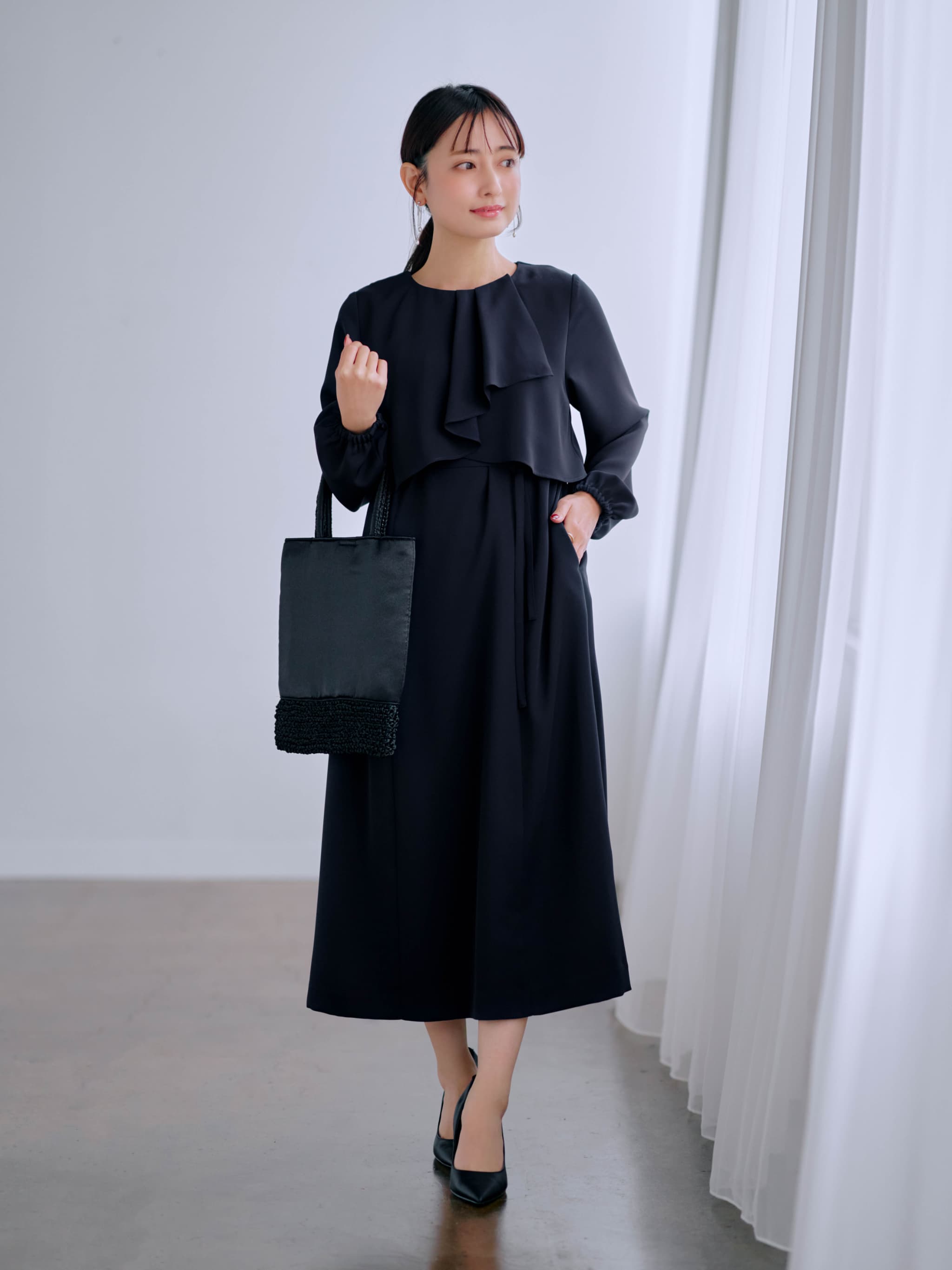 cahoさんコラボ】ソフトドビーアシメラッフルワンピース-short