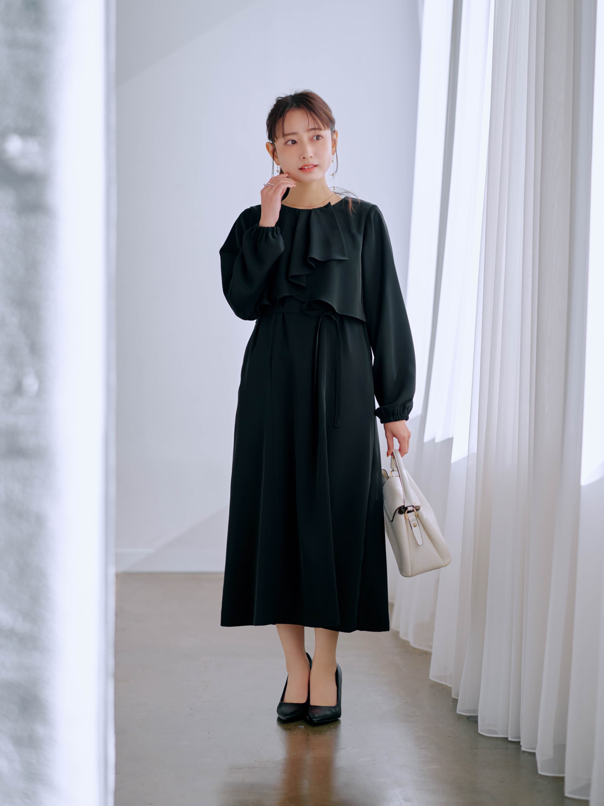 cahoさんコラボ】ソフトドビーアシメラッフルワンピース-short