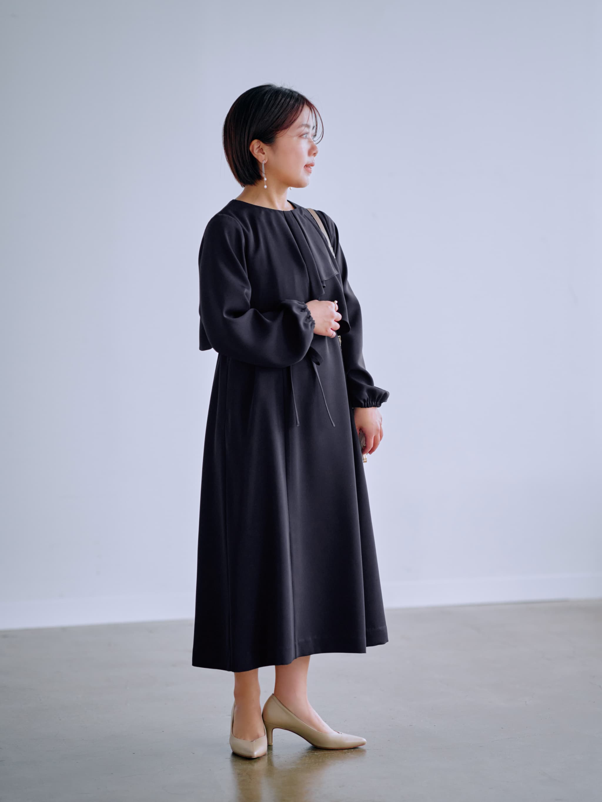 cahoさんコラボ】ソフトドビーアシメラッフルワンピース-short