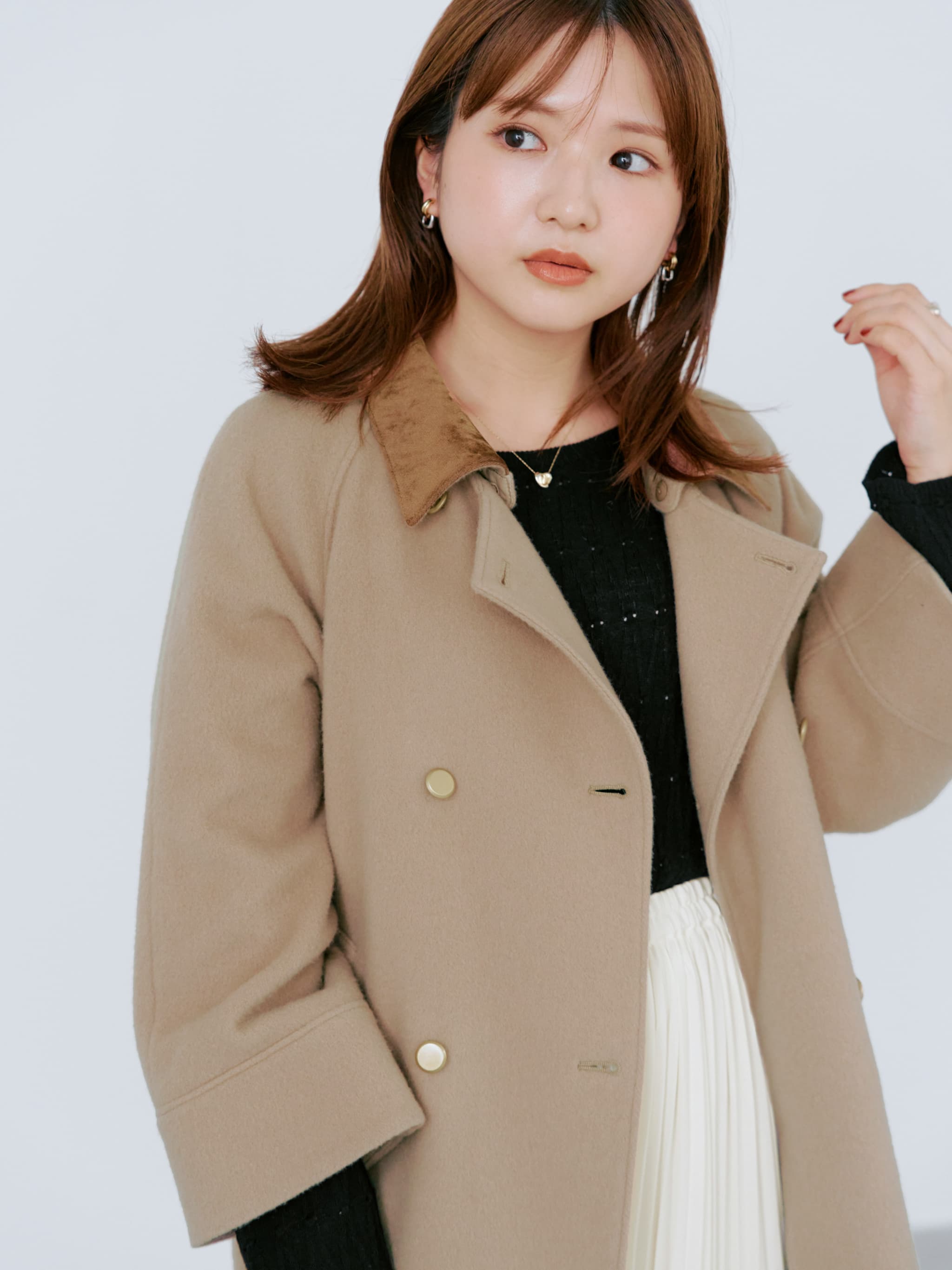 2wayカラーゴールドボタンミドルコート | 小柄・低身長女性向け