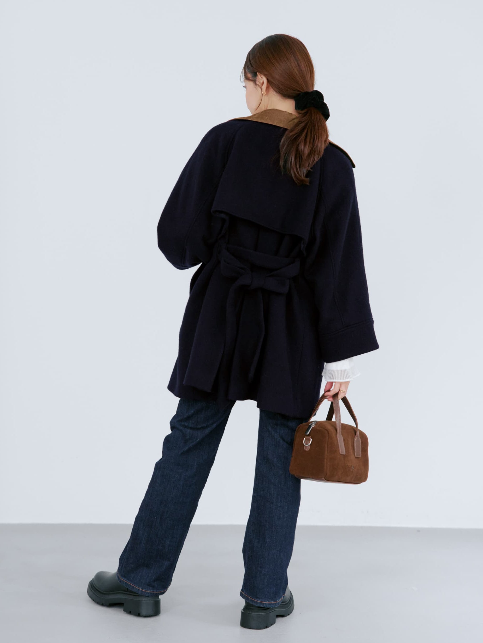 2wayカラーゴールドボタンミドルコート | 小柄・低身長女性向け