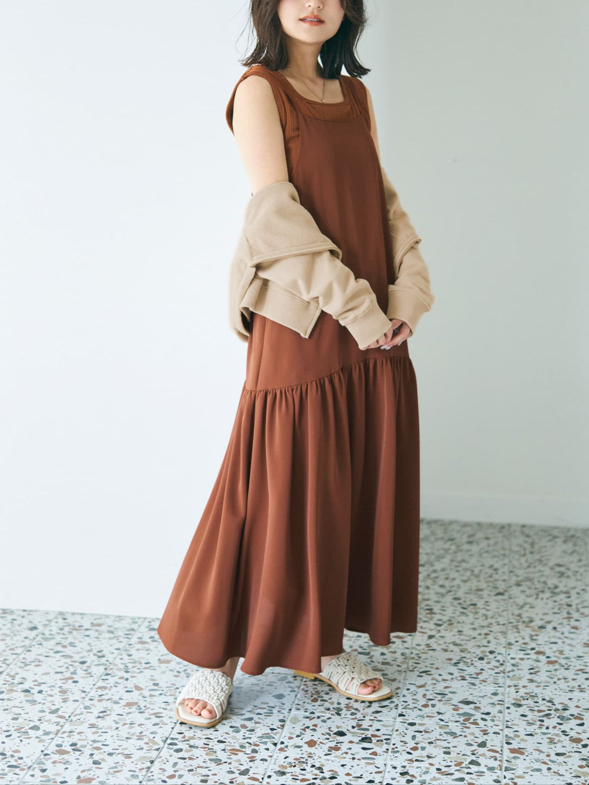 とろみバックギャザーキャミワンピース | 小柄・低身長女性向け