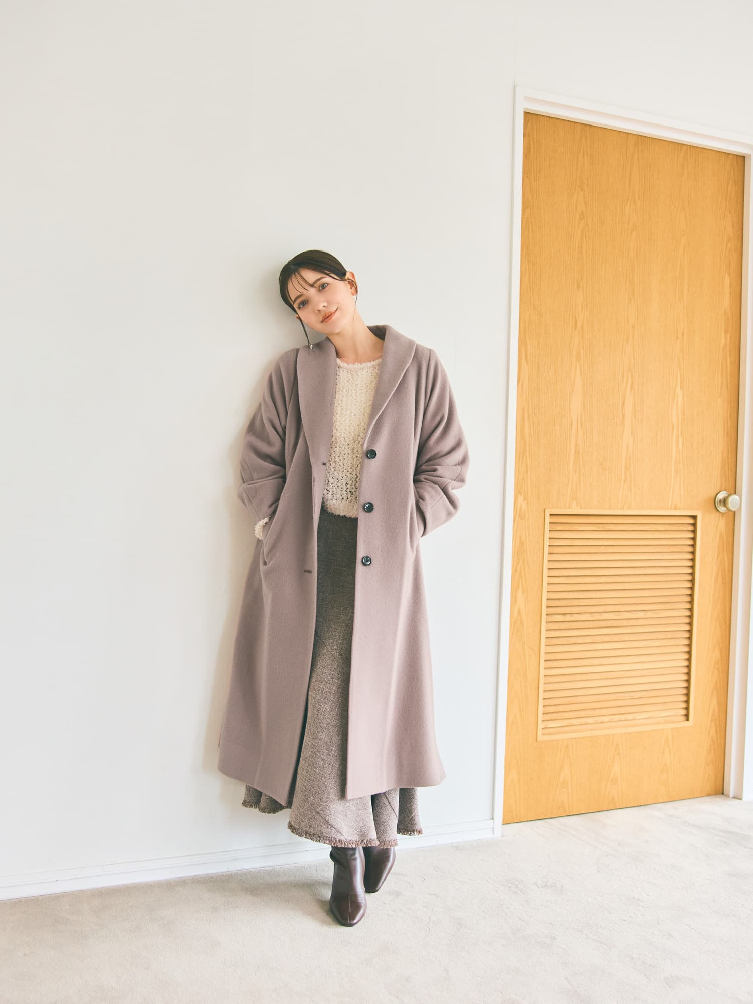 ショールカラーバックタックフレアコート-short & regular | 小柄・低