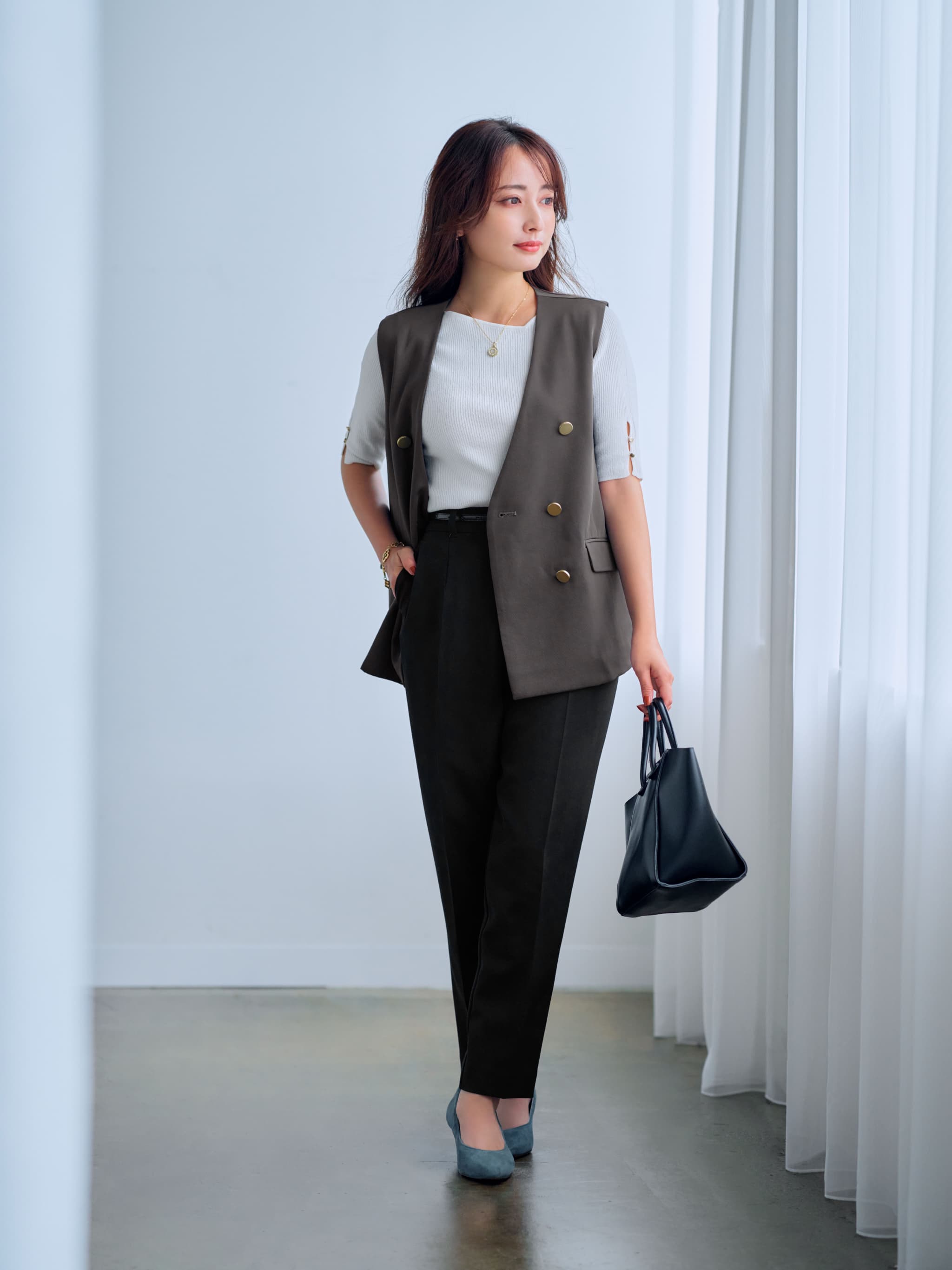 ダブルクロスウォッシャブルスリムパンツ-short & regular | 小柄・低