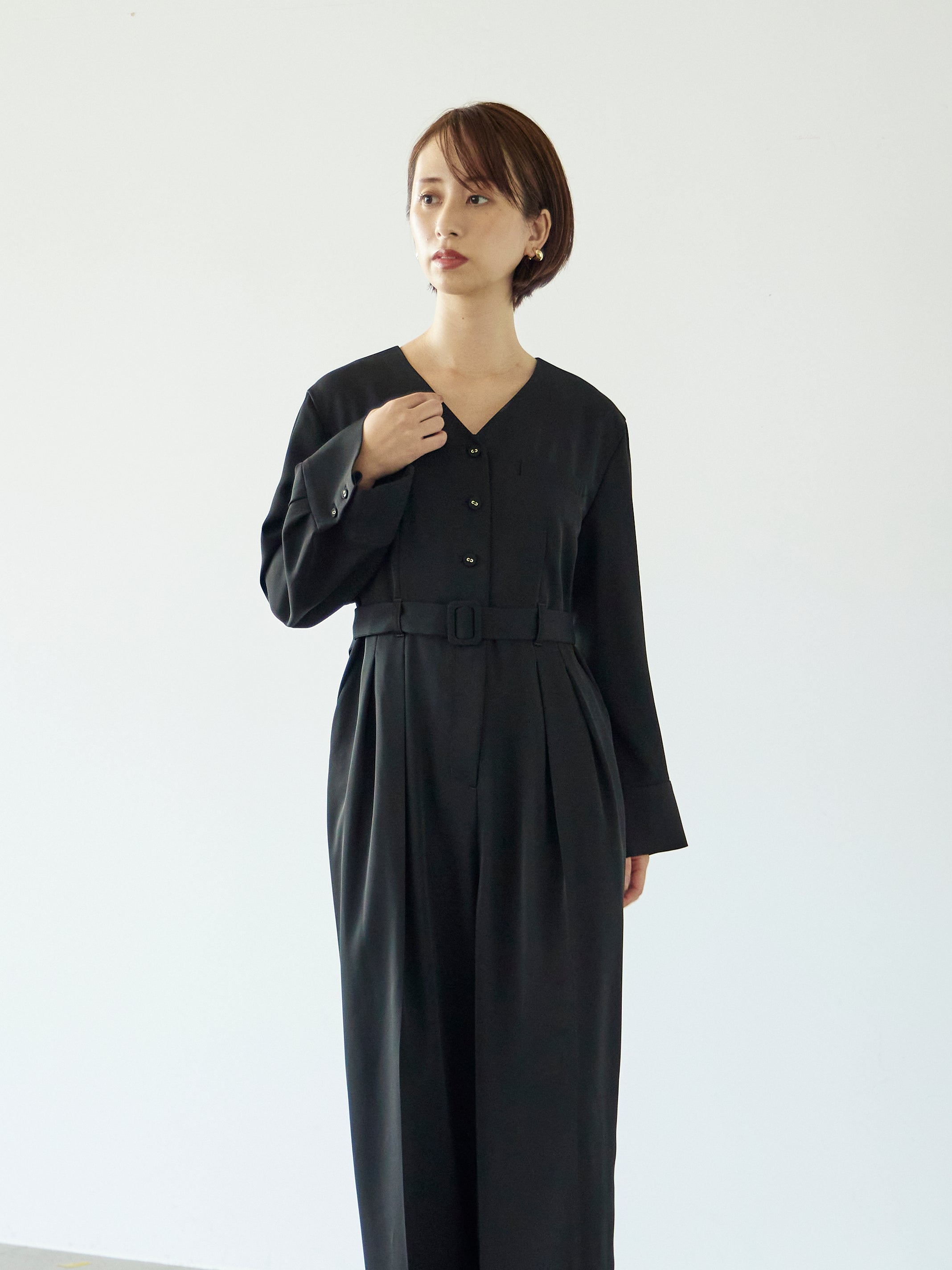 ワイドカフスVネックオールインワン-short & regular | 小柄・低身長