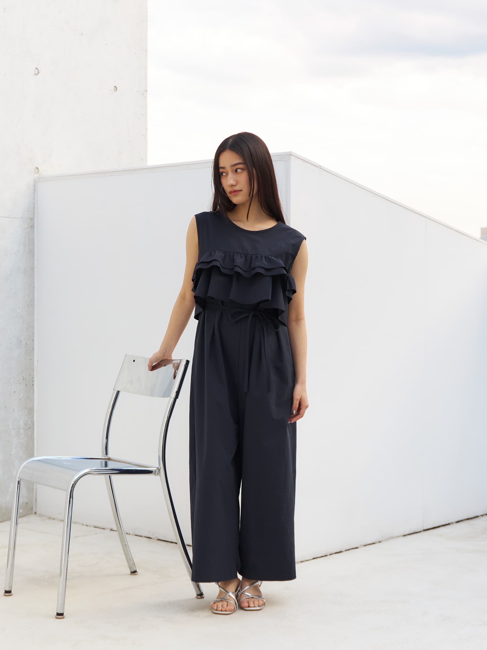 ラッフルデザインストレッチオールインワン-short & regular | 小柄