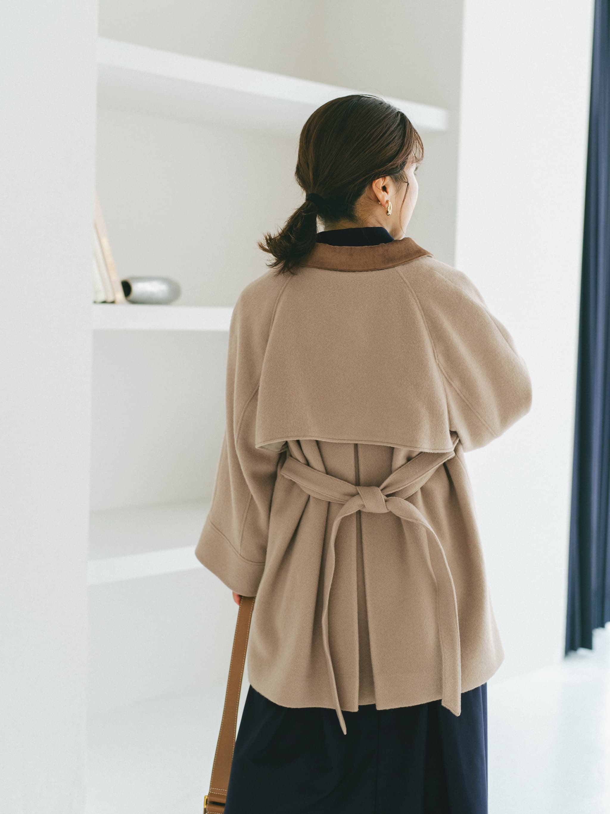 2wayカラーゴールドボタンミドルコート | 小柄・低身長女性向け