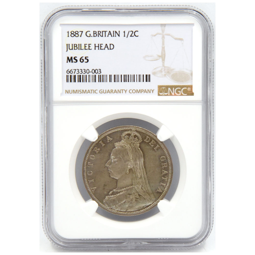 イギリス 1887 ヴィクトリア ハーフクラウン 銀貨 NGC MS65 ジュビリー