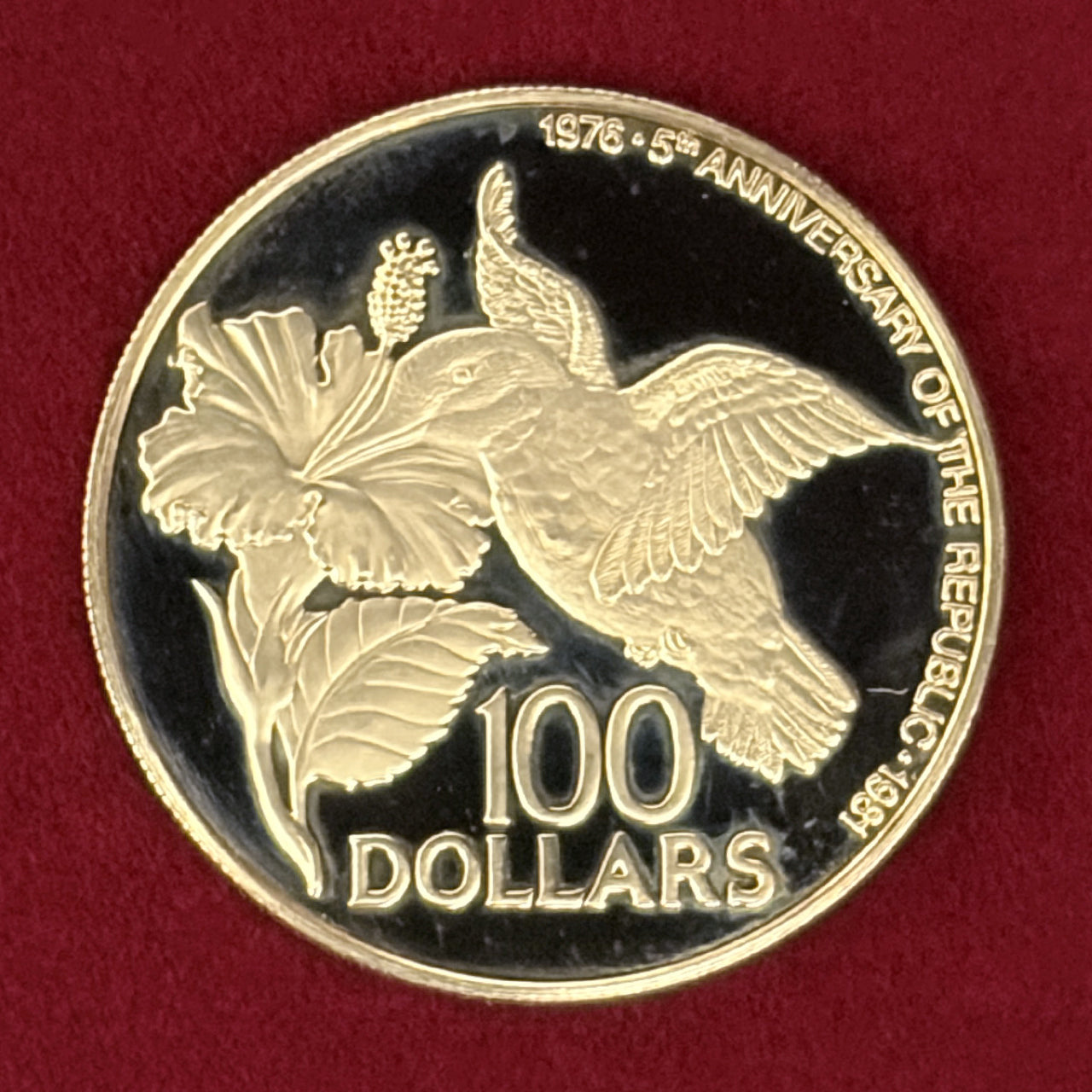 トリニダード・トバゴ】共和国建国5周年記念 100ドル 金貨 プルーフ