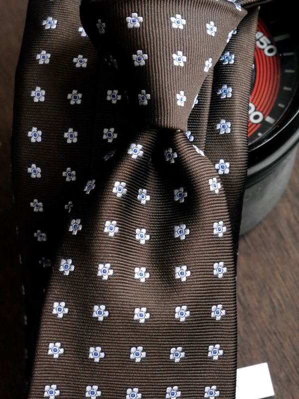 Angelo Fusco （アンジェロ フスコ） ブラウンxサックス小紋 ネクタイ