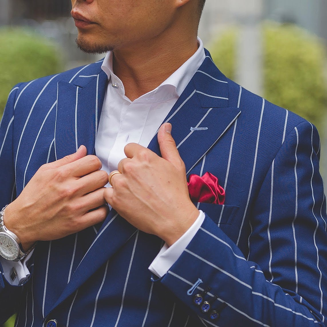 CORDY特典あり】ストライプダブルスーツ/ネイビー【結婚式 タキシード