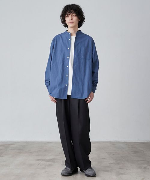 リネンミックスバンドカラーシャツ