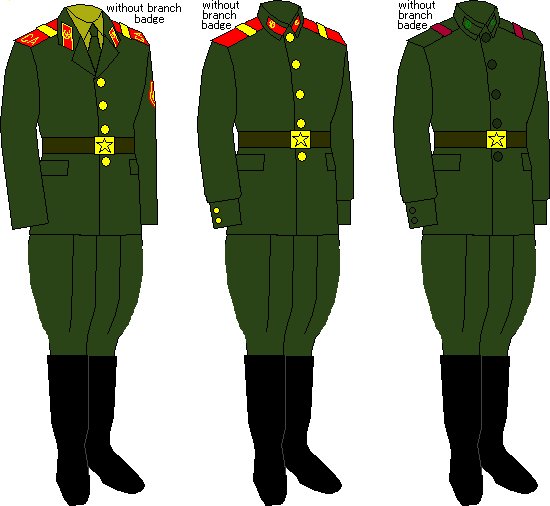 第二次大戦後のソ連軍の制服、階級章、兵科色 1969年式 Soviet