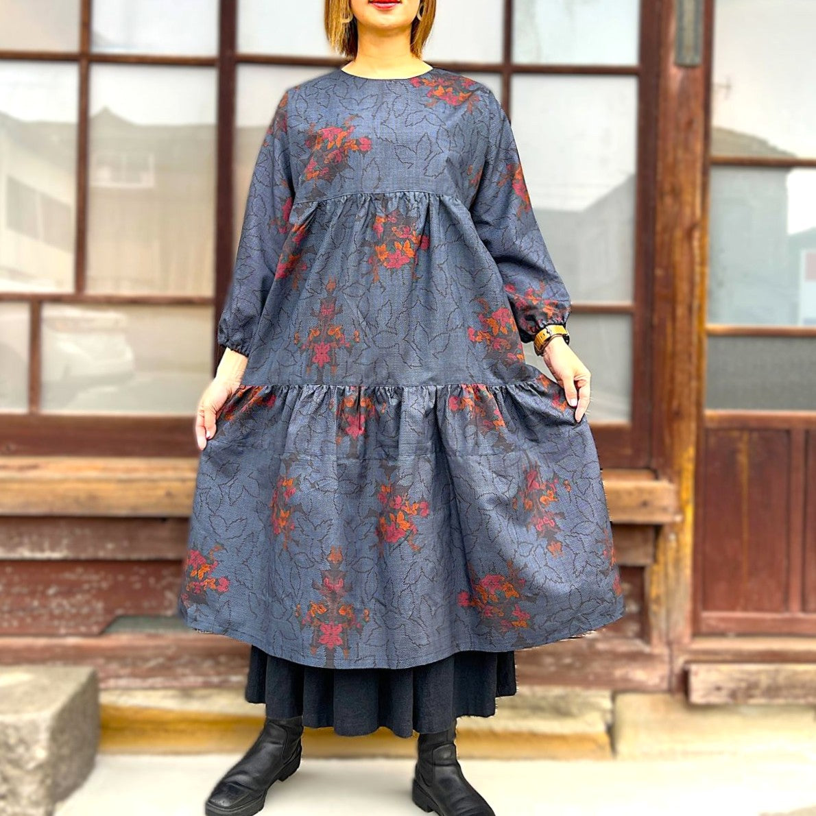 大島紬アレンジティアードワンピース】OT1 – こっとんコットン