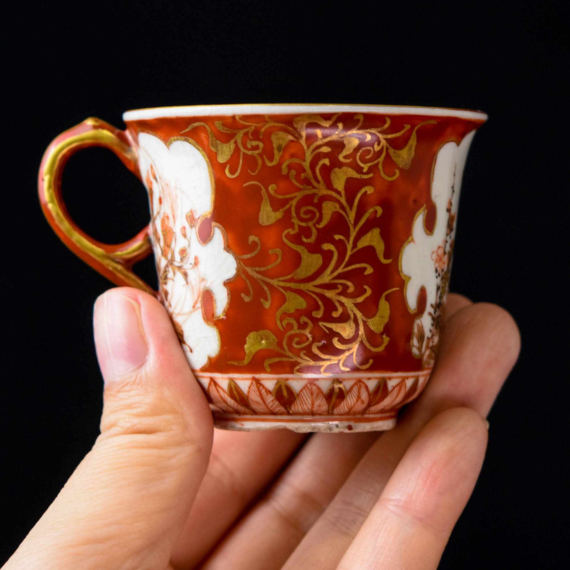 陶磁器 :: 梅に鶯 赤絵八郎手 九谷 デミタスカップ&ソーサー | COTTOU