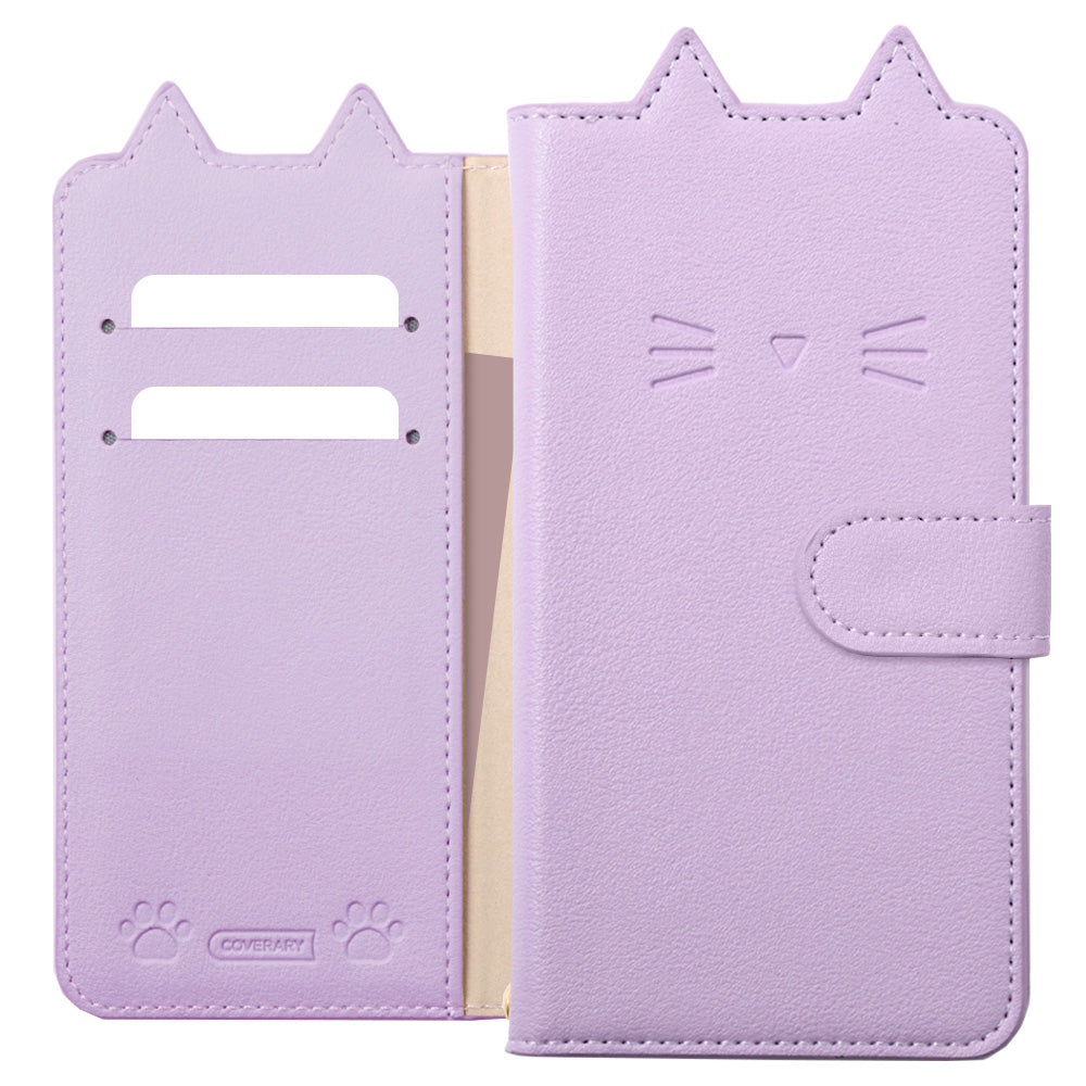 ヴィーガンレザー ネコモチーフ スタンド機能 手帳型ケース（ベルト