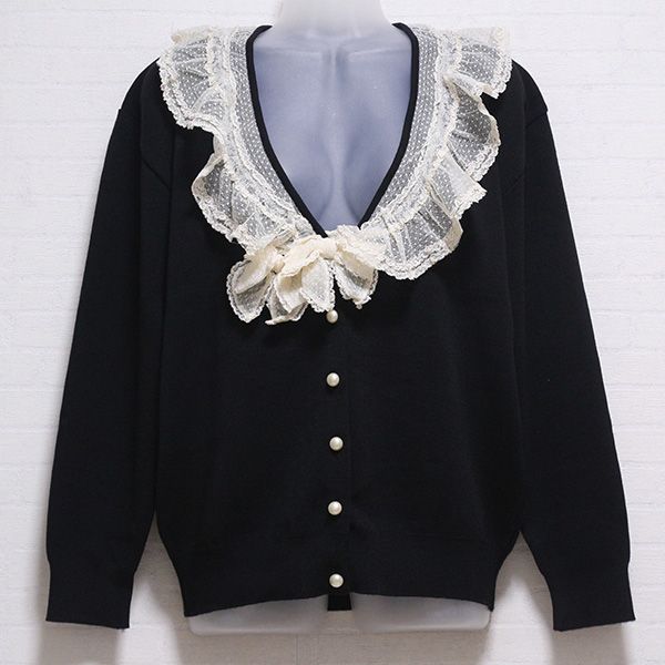 黒レース襟ニットカーディガン - ピンクハウス通販｜リサイクル