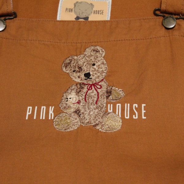 オレンジ系花とくま刺繍ダブルガーゼジャンパースカート - ピンク