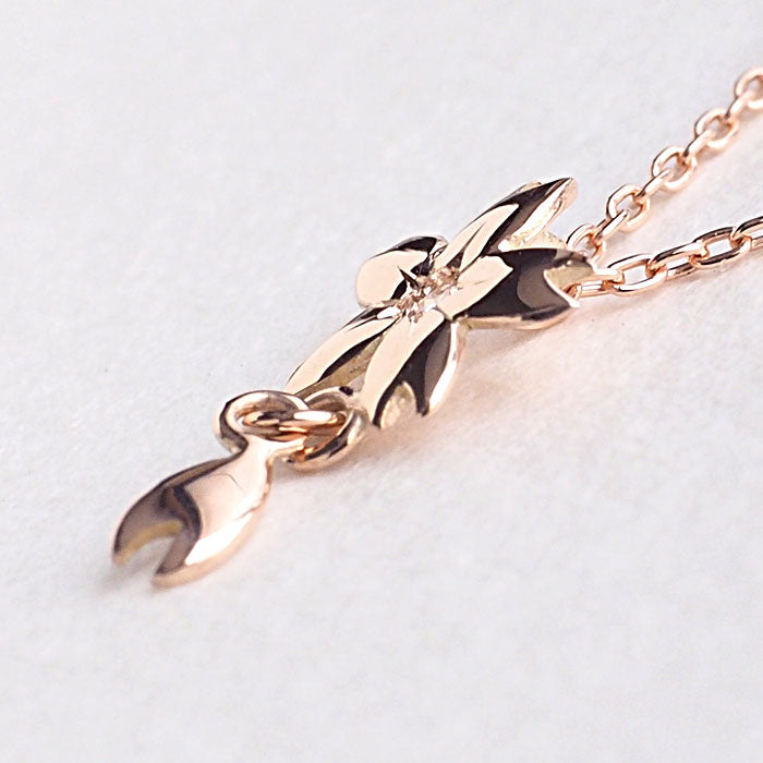 S Sakura Necklace 10K Pink Gold with Stones, Single Sakura [S-Ts1