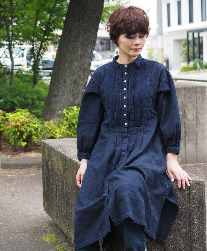 graphzero(グラフゼロ) プリーテッドワンピース インディゴ ペイズリー