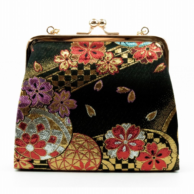 七五三に 子供用 金襴生地の和装バッグ【黒】