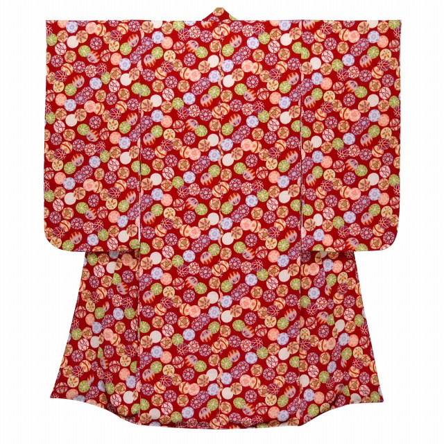 七五三 7歳女の子用着物フルセット 珍しいちりめん生地のレトロで