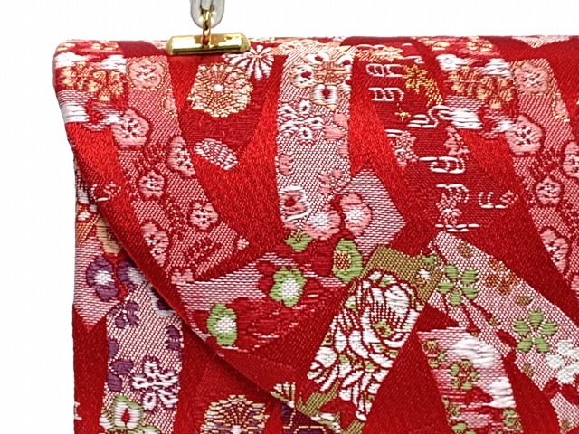 七五三 和装 バッグ 子供 7歳 帯生地のバッグ 合繊【赤、古典熨斗】