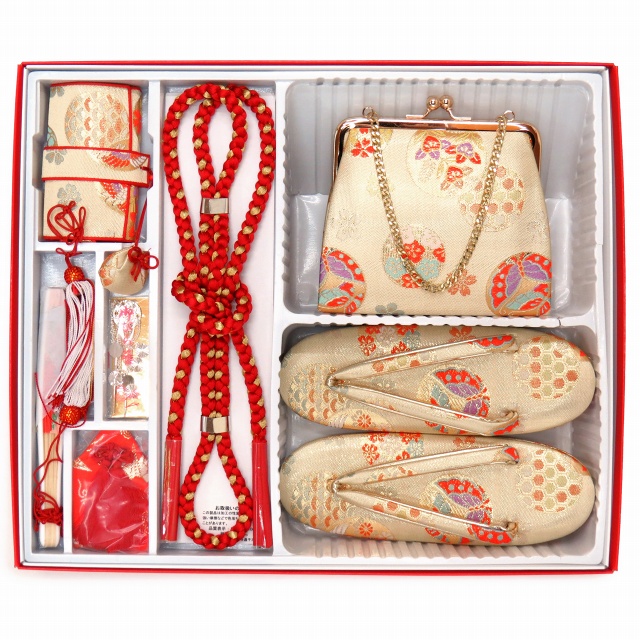 七五三 帯 作り帯 ハコセコセット ゴールド系 桜模様 草履 7歳 新品