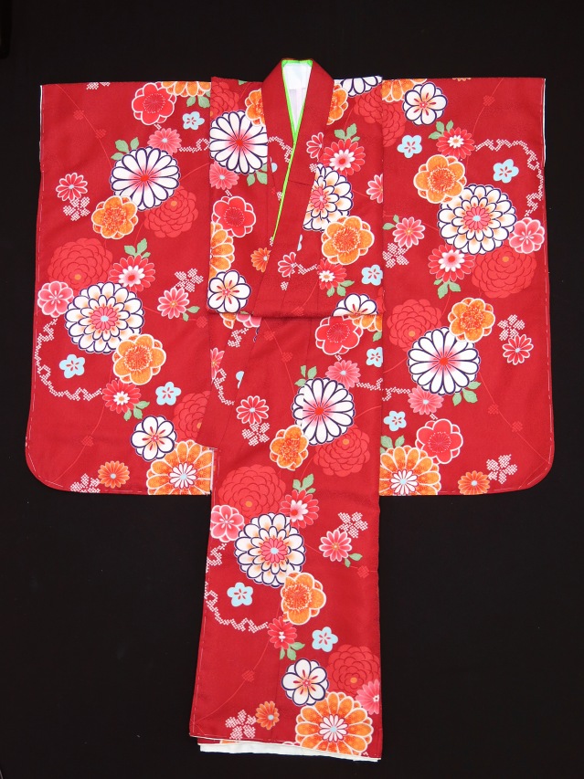 七五三 着物 7歳 フルセット 肩揚げ済み 子供着物 結び帯セット 合繊