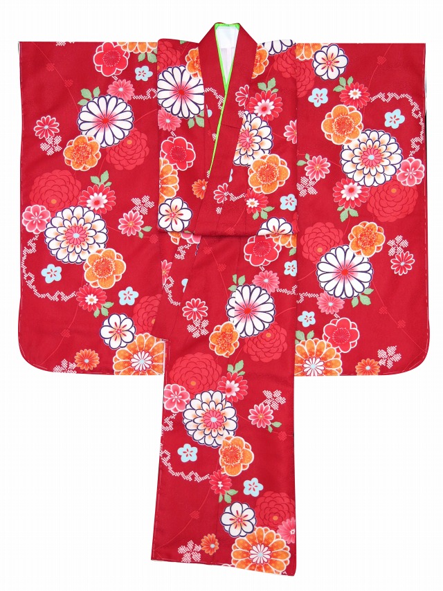 七五三 着物 7歳 女の子 古典柄の子供着物 肩揚げ済み 小紋柄(総柄