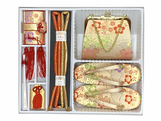 七五三 箱せこセット 7歳 女の子用 金襴 筥迫(はこせこ) 草履 バッグ