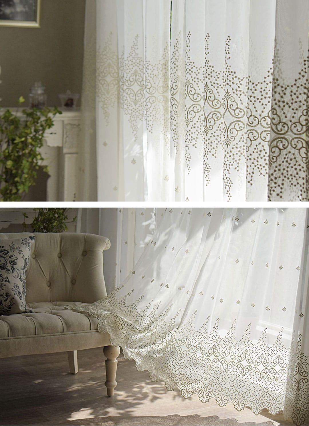 ゴージャスな柄のラメ入り刺繍が人気のトルコ刺繍レースカフェカーテン
