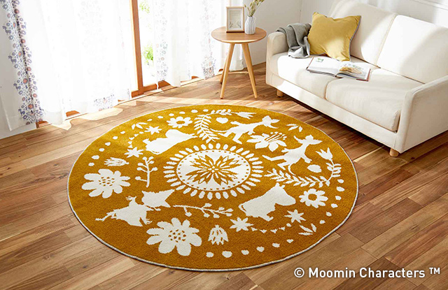 北欧 円形ラグ ムーミン Mフォークラインラグ 防ダニ 床暖房対応 185