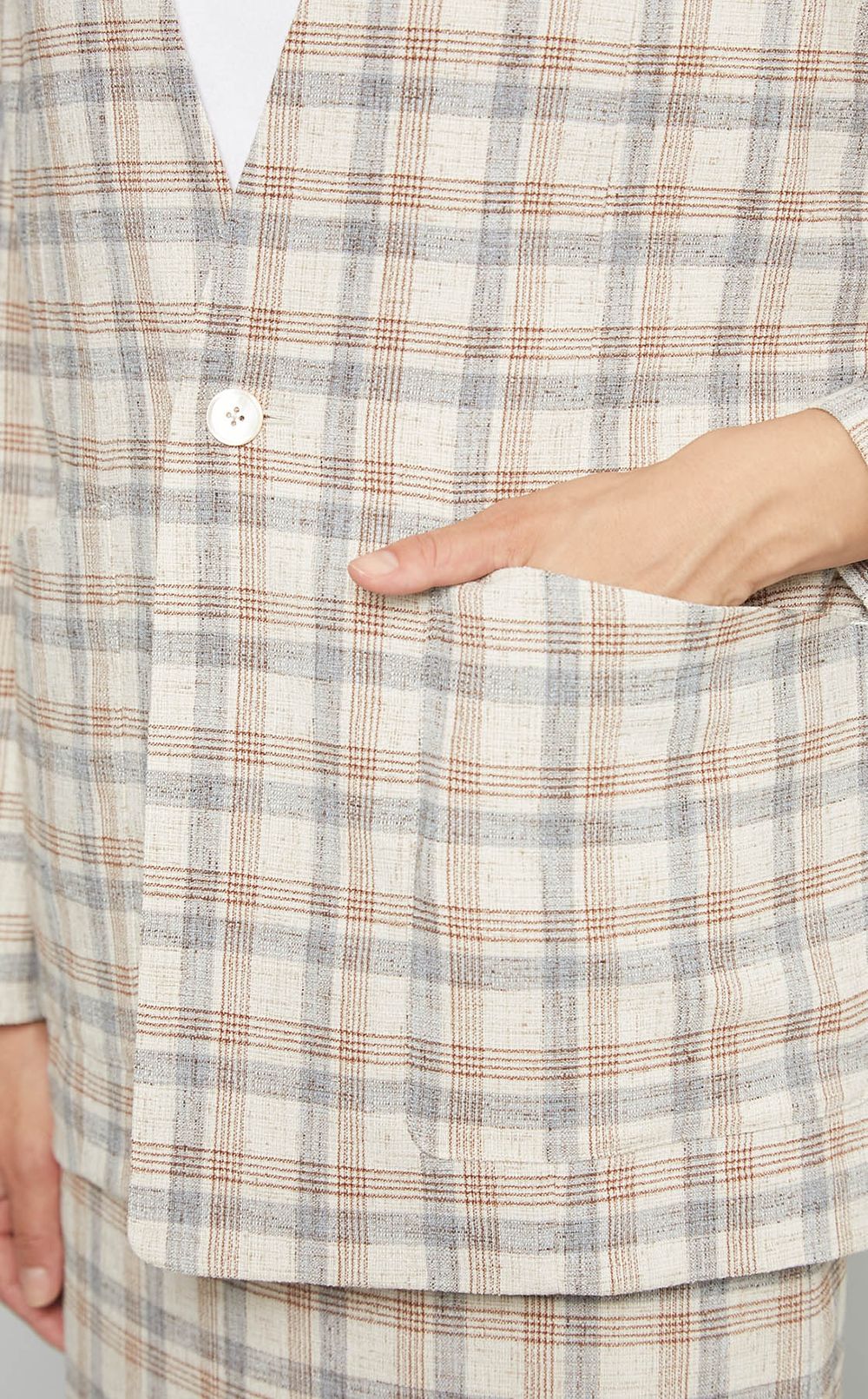 MACPHEE｜チェック柄ノーカラージャケット