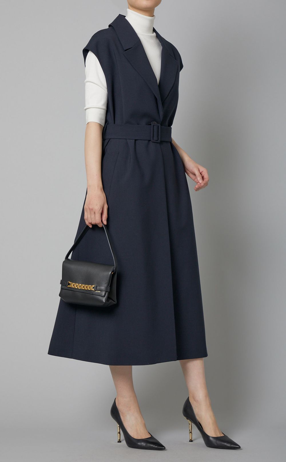 Theory luxe｜ベルト付オープンカラーロングジレ