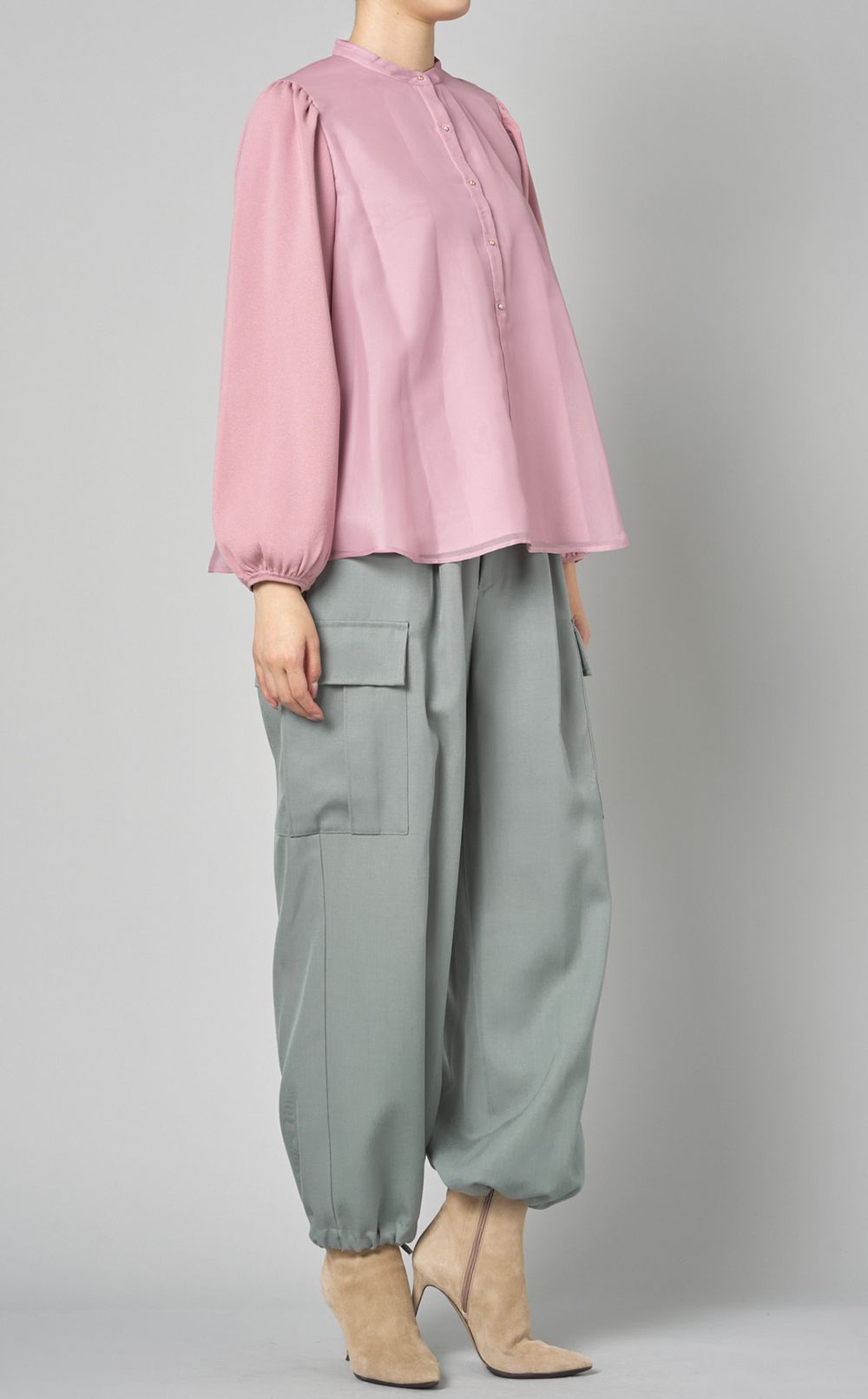 CELFORD｜ニットコンビオーガンジーブラウス