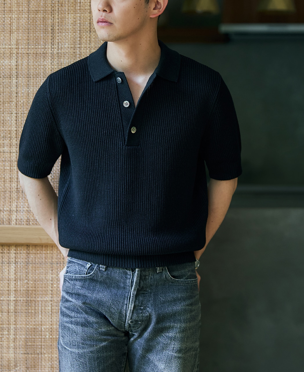 擬麻ニットポロシャツ(M ブラック系): メンズ｜メーカーズシャツ鎌倉