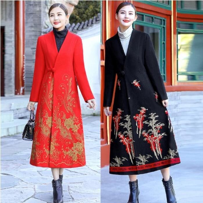 エスニックスタイルチャイナ刺繍入りウールコート コート|チャイナ服