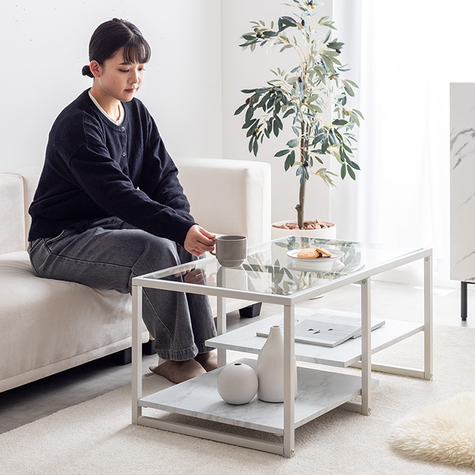 g169011]【幅80cm】Noy ガラス天板センターテーブル ガラステーブル