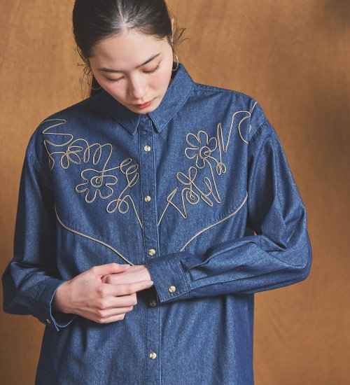 SOMETHING刺繍チャイナデニムシャツ|SOMETHING|サムシング
