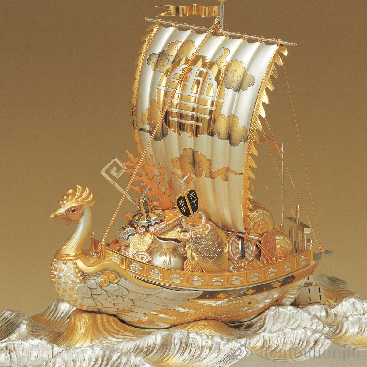 送料無料】 銀製 宝船 鳳凰 E 137g / 武比古 置物 七福神 恵比寿 大黒